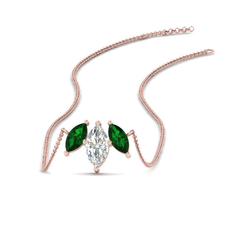 3-stone-marquise-emerald-necklace-chain-in-rose-gold-FDPD11096GEMGR-NL-RG