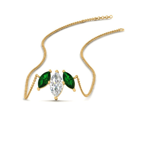 3-stone-marquise-emerald-necklace-chain-in-yellow-gold-FDPD11096GEMGR-NL-YG