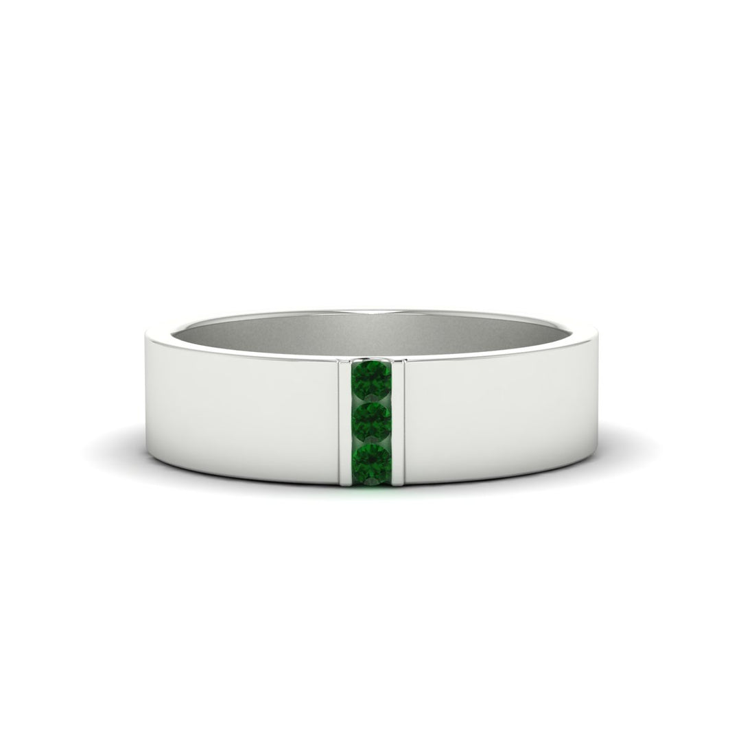 3 Stone Mens Flat Gemstone Band