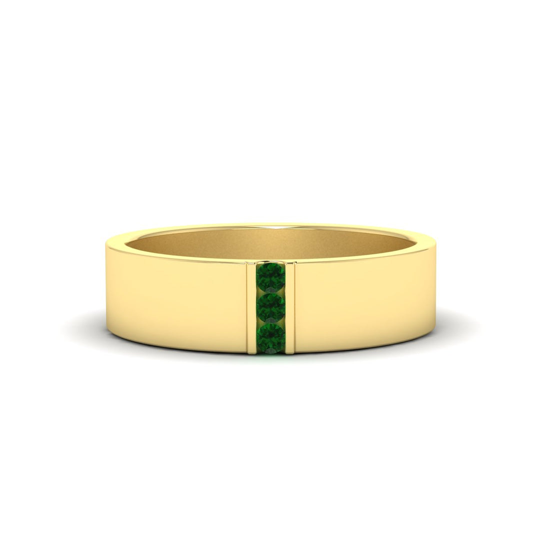 3 Stone Mens Flat Gemstone Band