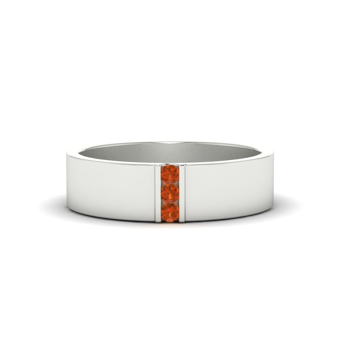 3 Stone Mens Flat Gemstone Band