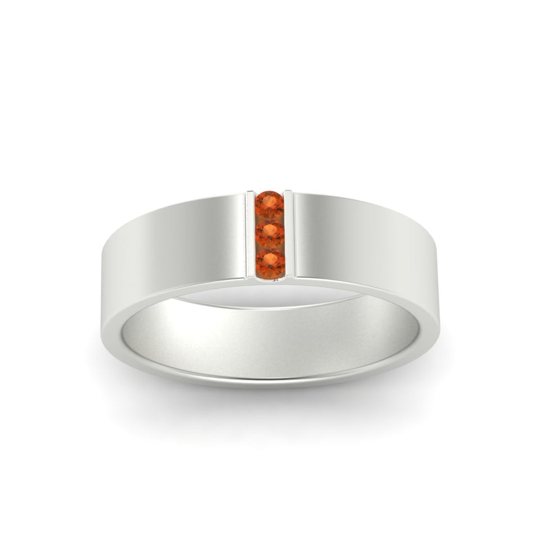 3 Stone Mens Flat Gemstone Band