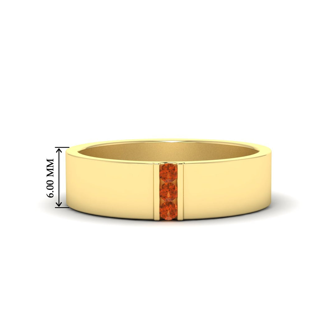 3 Stone Mens Flat Gemstone Band