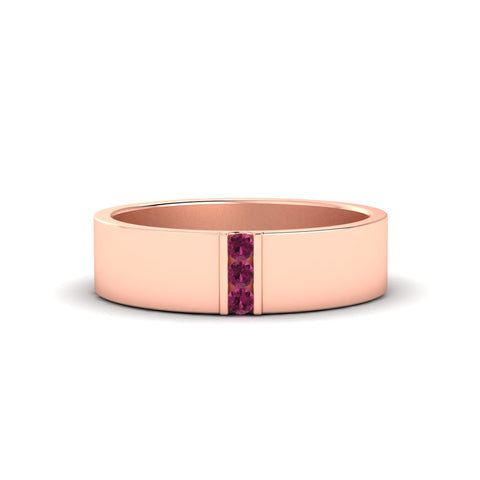 3 Stone Mens Flat Gemstone Band