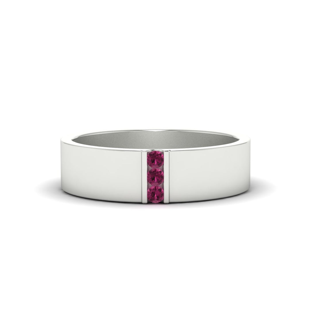 3 Stone Mens Flat Gemstone Band