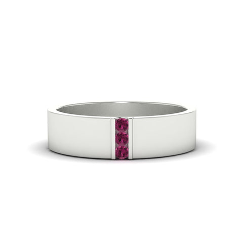 3 Stone Mens Flat Gemstone Band