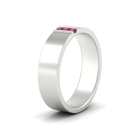 3 Stone Mens Flat Gemstone Band