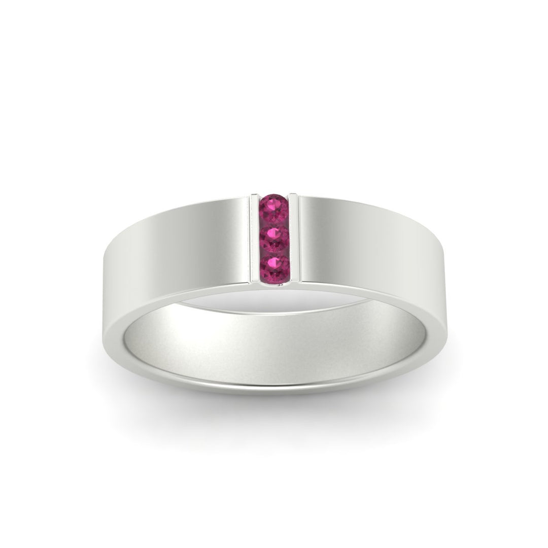 3 Stone Mens Flat Gemstone Band