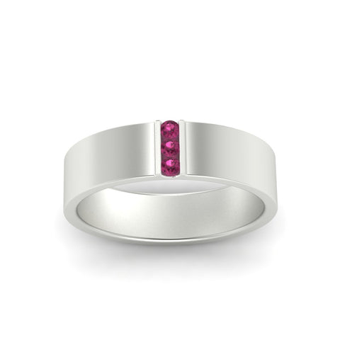 3 Stone Mens Flat Gemstone Band