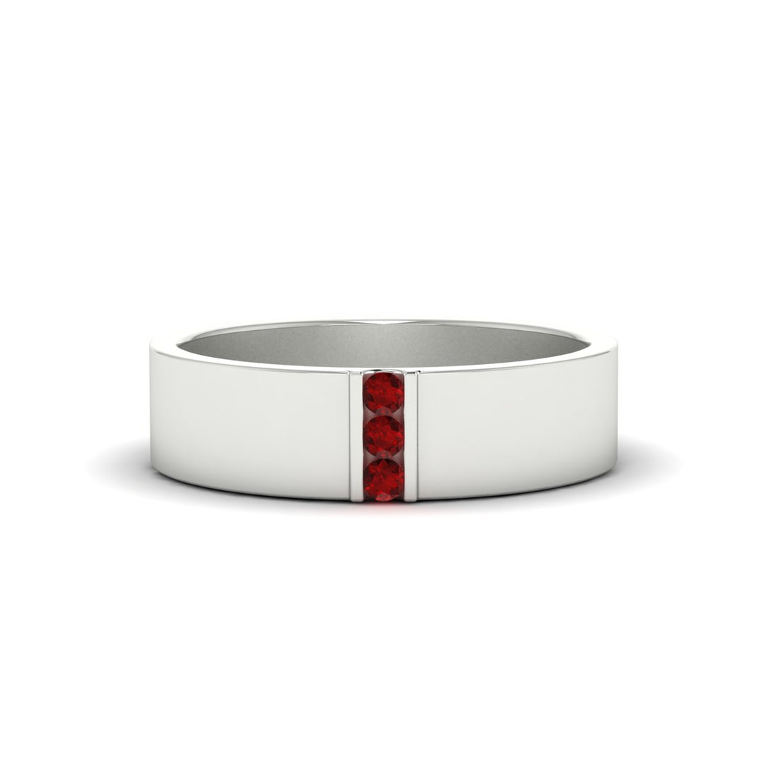 3 Stone Mens Flat Gemstone Band