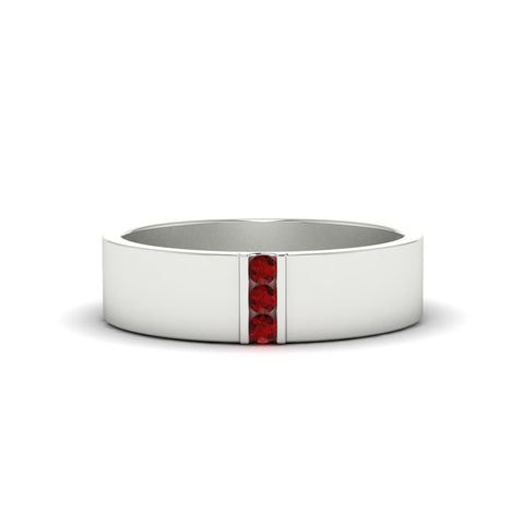 3 Stone Mens Flat Gemstone Band