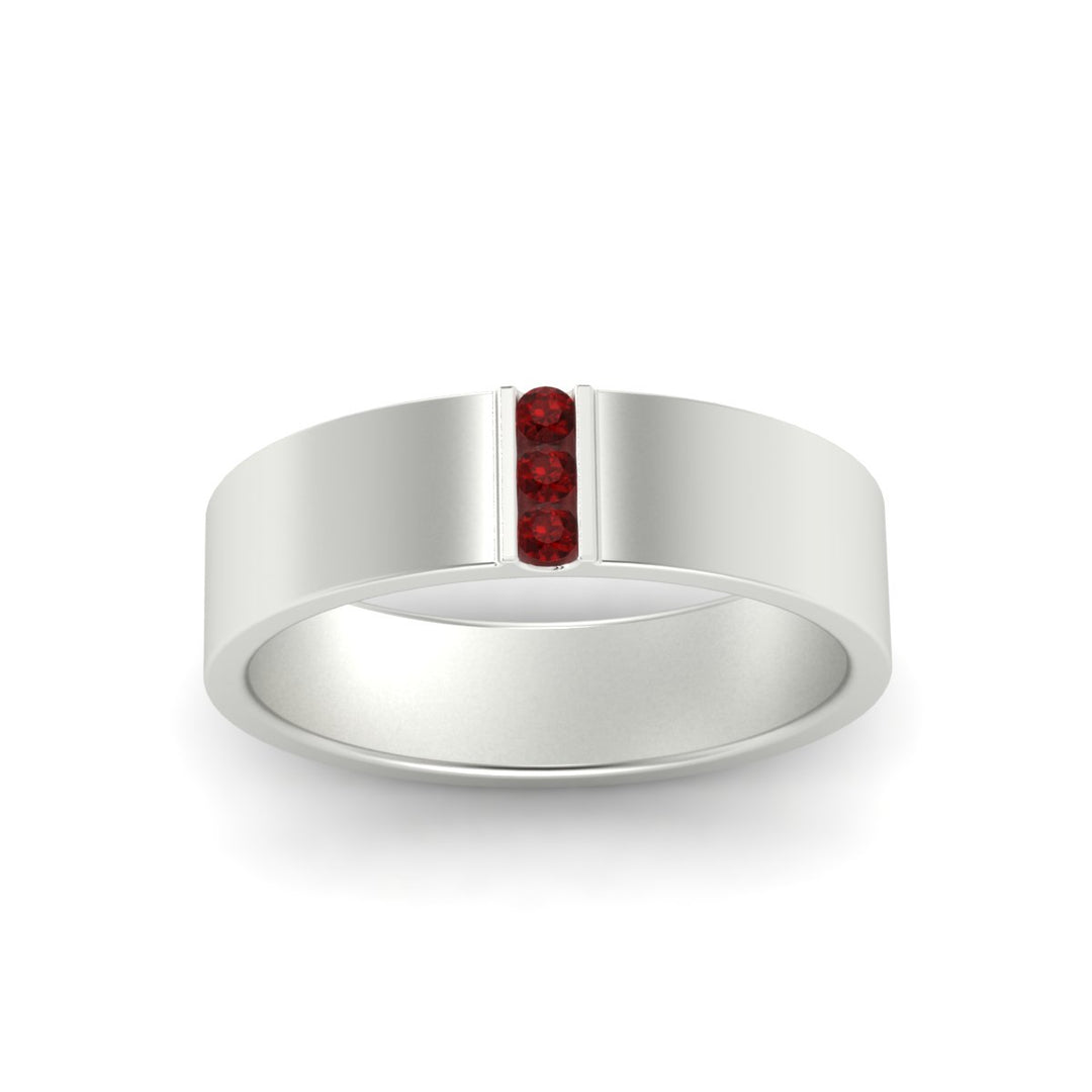 3 Stone Mens Flat Gemstone Band