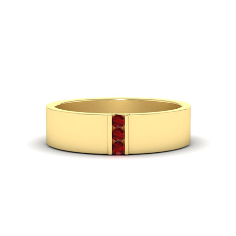 3 Stone Mens Flat Gemstone Band