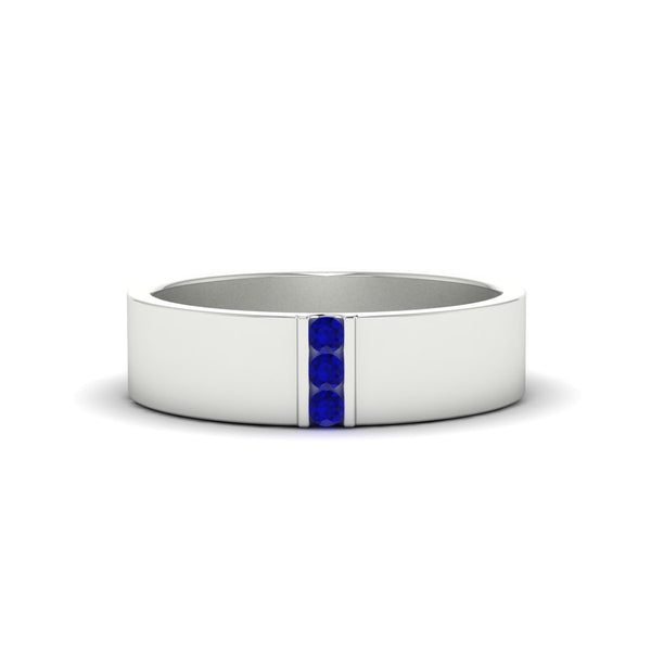 3 Stone Mens Flat Gemstone Band