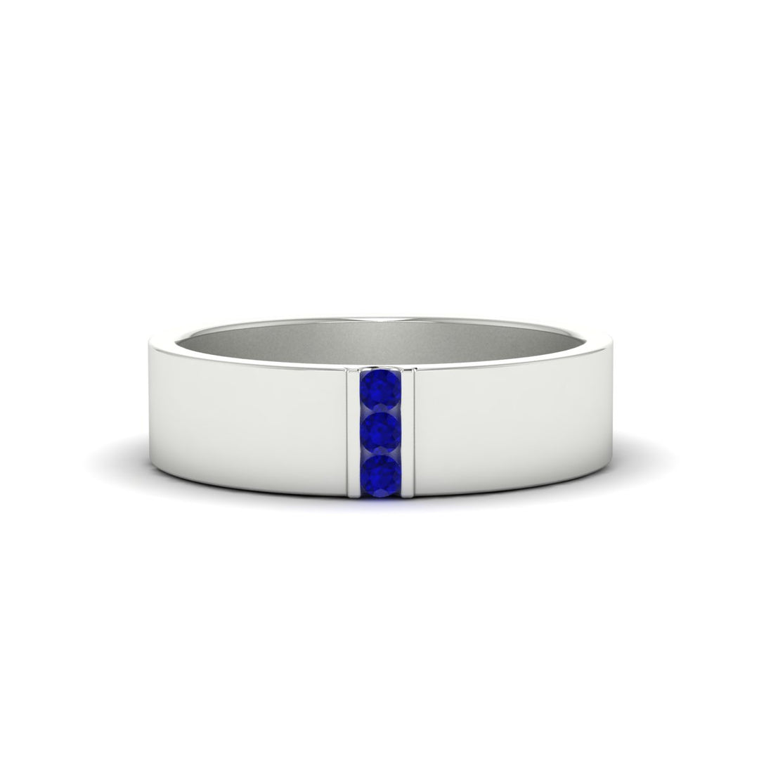 3 Stone Mens Flat Gemstone Band