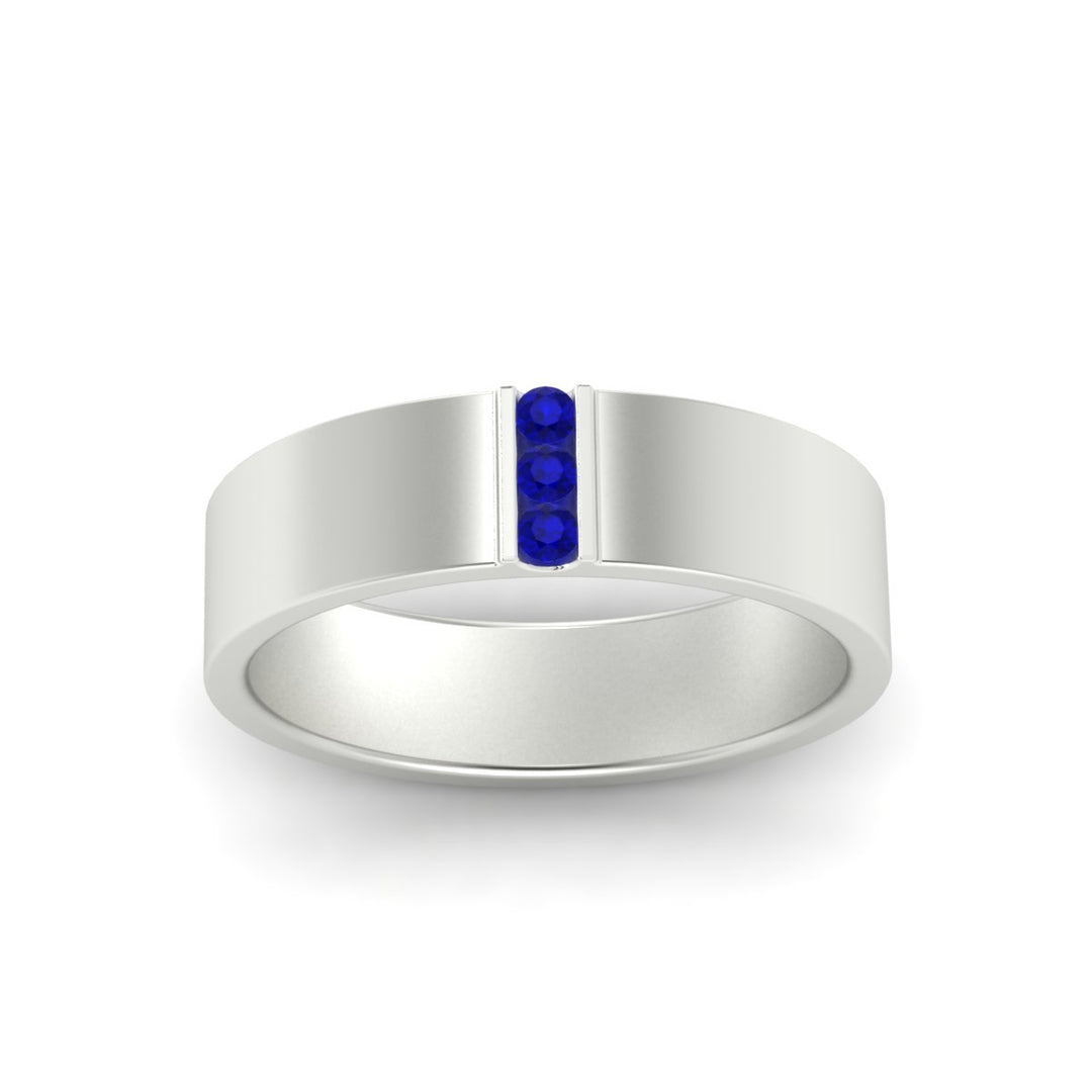 3 Stone Mens Flat Gemstone Band