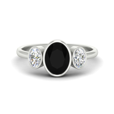 3 Stone Oval Bezel Gemstone Engagement Ring