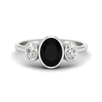 3 Stone Oval Bezel Gemstone Engagement Ring