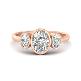 Oval Bezel 3 Stone Diamond Solitaire Engagement Ring