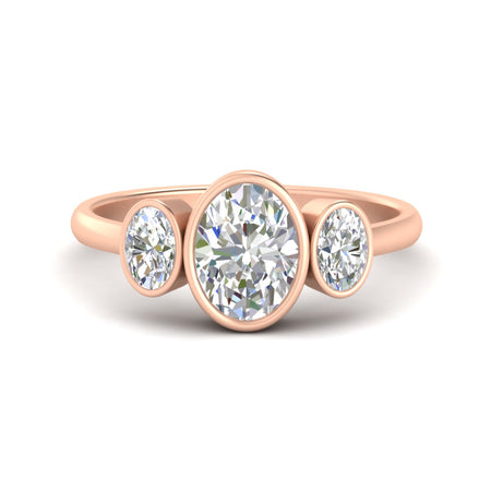 Oval Bezel 3 Stone Diamond Solitaire Engagement Ring