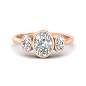 Oval Bezel 3 Stone Diamond Solitaire Engagement Ring