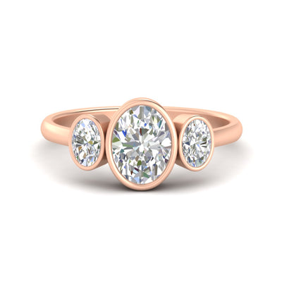 Oval Bezel 3 Stone Diamond Solitaire Engagement Ring