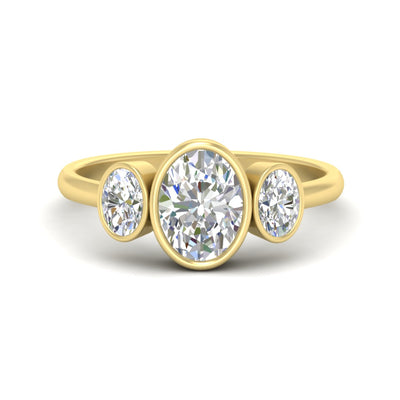 Oval Bezel 3 Stone Diamond Solitaire Engagement Ring