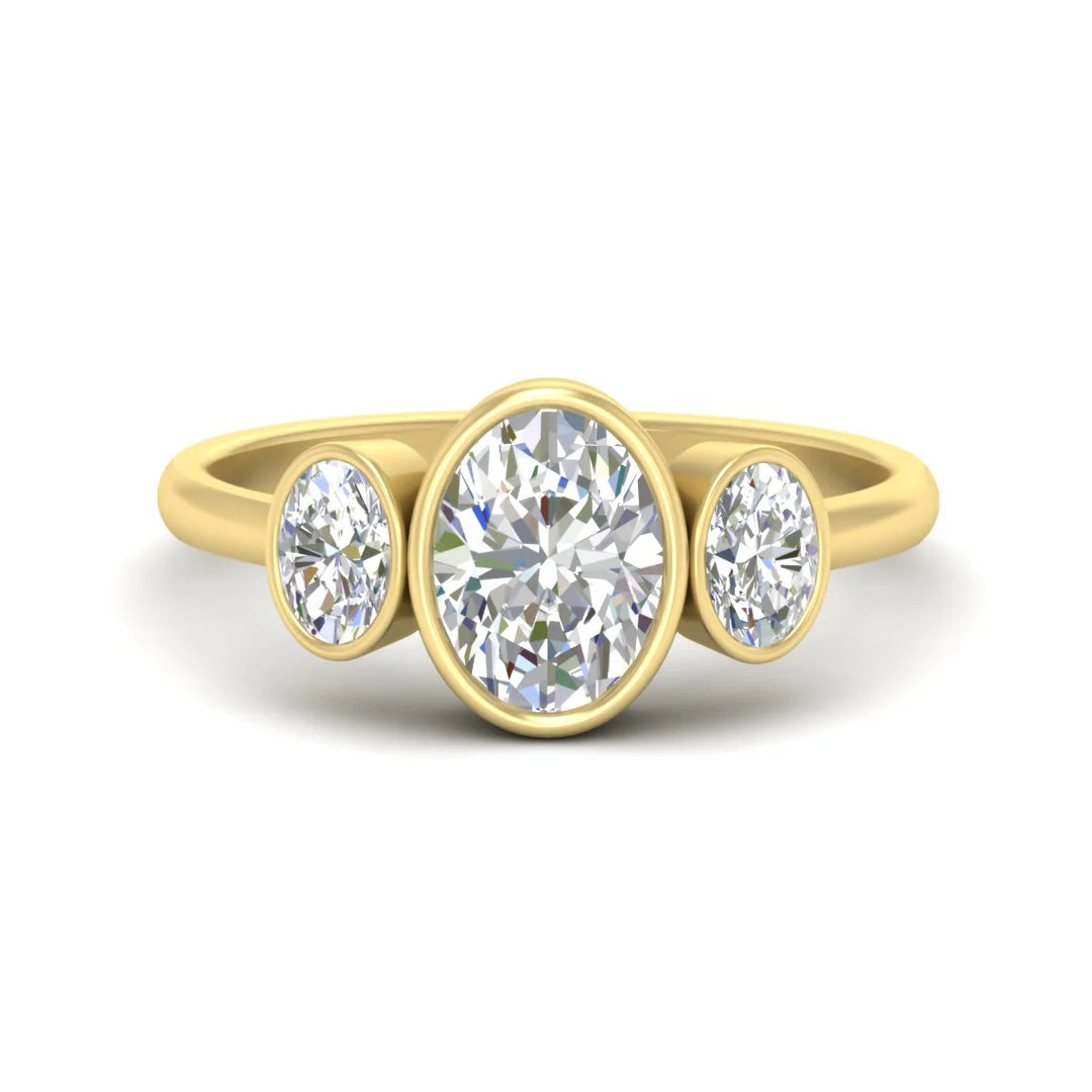 Oval Bezel 3 Stone Diamond Solitaire Engagement Ring