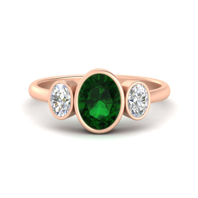 3 Stone Oval Bezel Gemstone Engagement Ring