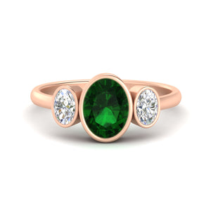 3 Stone Oval Bezel Gemstone Engagement Ring