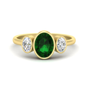 3 Stone Oval Bezel Gemstone Engagement Ring