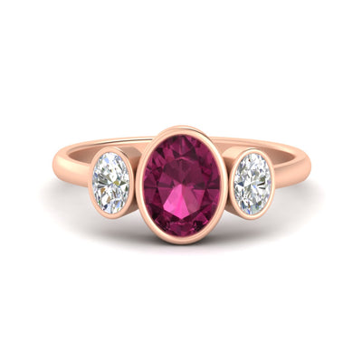 3 Stone Oval Bezel Gemstone Engagement Ring