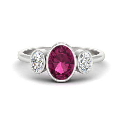 3 Stone Oval Bezel Gemstone Engagement Ring