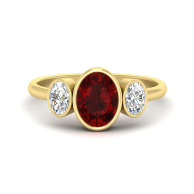 3 Stone Oval Bezel Gemstone Engagement Ring