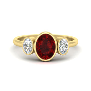 3 Stone Oval Bezel Gemstone Engagement Ring