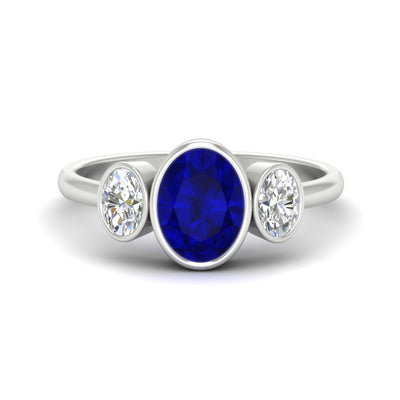 3 Stone Oval Bezel Gemstone Engagement Ring