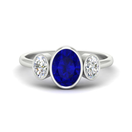 3 Stone Oval Bezel Gemstone Engagement Ring