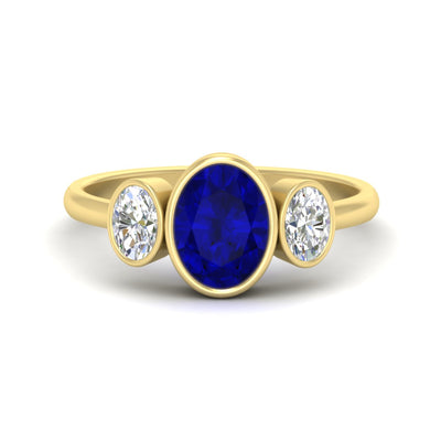 3 Stone Oval Bezel Gemstone Engagement Ring