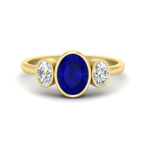 3 Stone Oval Bezel Gemstone Engagement Ring