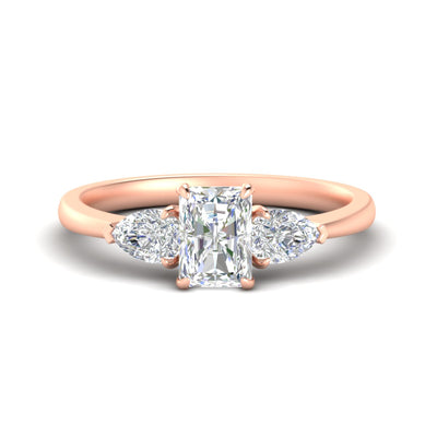 3 Stone Radiant Cut Lab Diamond Cathedral Ring With Pear Accents