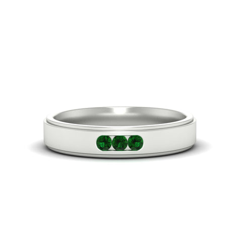 3-stone-round-emerald-channel-set-mens-wedding-ring-in-white-gold-fdm10340rogemgr-nl-wg