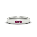 Load image into Gallery viewer, 3-stone-round-pink-sapphire-channel-set-mens-wedding-ring-in-white-gold-fdm10340rogsadrpi-nl-wg