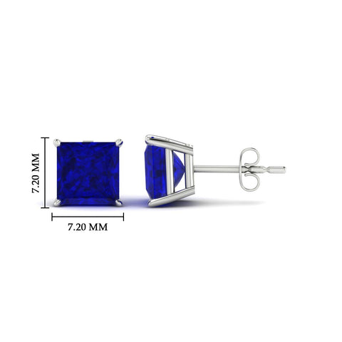 Princess Cut 4 Prong Lab Sapphire Stud Earrings