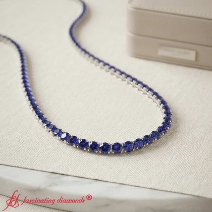 Round Lab Created Sapphire Tennis Necklace