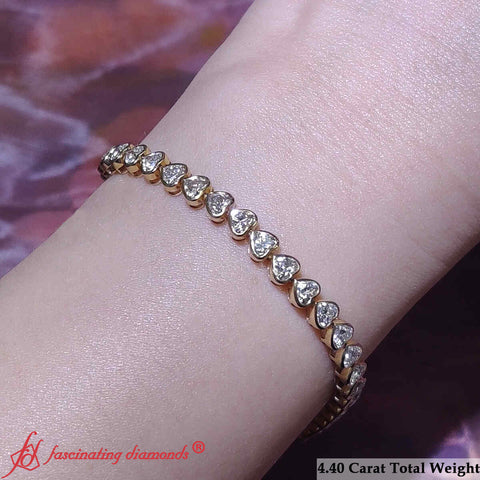 4.40 Ct. Heart Shaped Diamond Bezel Tennis Bracelet