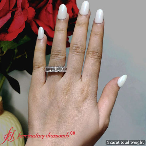 4 Carat Eternity Emerald Cut Diamond Ring