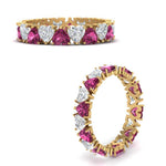 Load image into Gallery viewer, 4-carat-heart-eternity-diamond-anniversary-band-with-pink-sapphire-in-yellow-gold-FDEWB8439GSADRPIANGLE3-NL-YG
