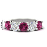 Load image into Gallery viewer, 4-carat-round-diamond-and-pink-sapphire-anniversary-wedding-band-in-white-gold-FDENS141ROBGSADRPI-4.00CT-NL-WG-HW
