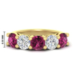 Load image into Gallery viewer, 4-carat-round-diamond-and-pink-sapphire-anniversary-wedding-band-in-yellow-gold-FDENS141ROBGSADRPI-4.00CT-NL-YG-HW
