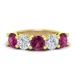 Load image into Gallery viewer, 4-carat-round-diamond-and-pink-sapphire-anniversary-wedding-band-in-yellow-gold-FDENS141ROBGSADRPI-4.00CT-NL-YG
